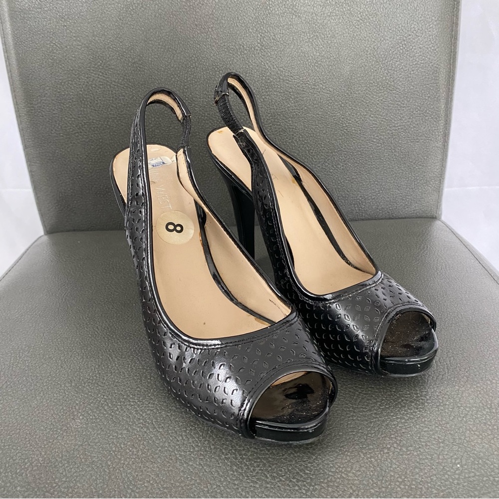 Nine West Black Peep Toe Heel, Size 8M